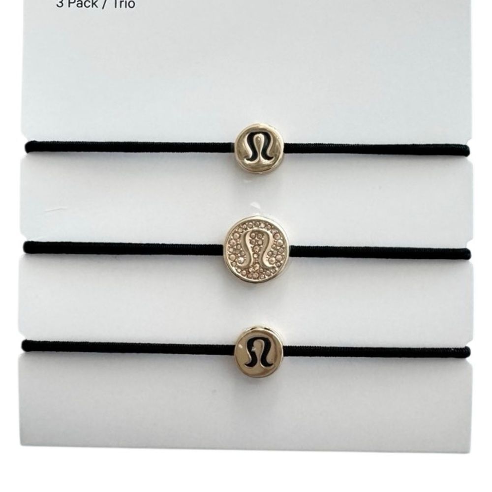 Lululemon Logo Hair Ties 3 Pack Gold / Black - Picture 8 of 10